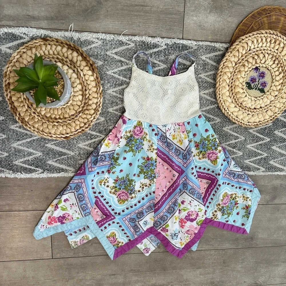 Blueberi Boulevard Toddler Girl Vintage Patchwork Handkerchief Dress Boho Wester